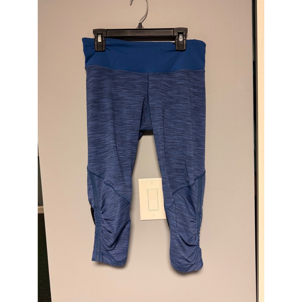 Lululemon Women Run For Your Life Blue Heather Crop Leggings Mesh Panels Size 6